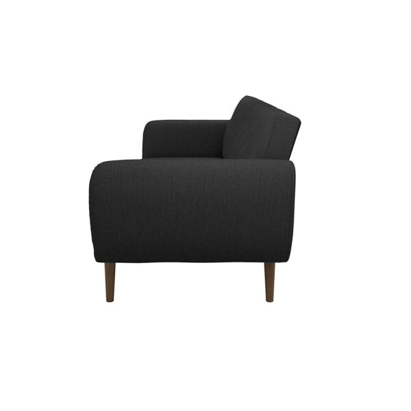 Dark Grey Linen Futon Sofa Bed with Modern Mid-Century Style Wooden Legs - Image 4