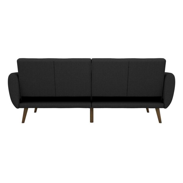 Dark Grey Linen Futon Sofa Bed with Modern Mid-Century Style Wooden Legs - Image 5
