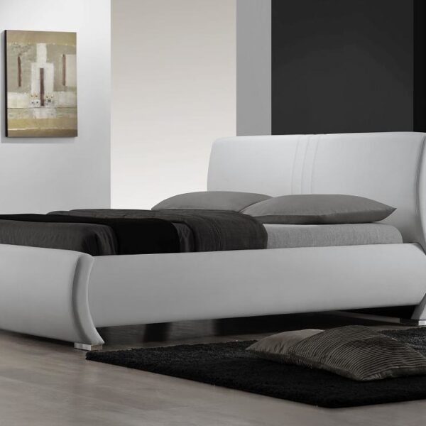Queen size Modern White Faux Leather Upholstered Platform Bed - Image 2