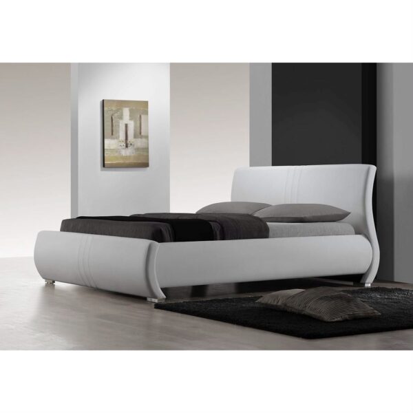 Queen size Modern White Faux Leather Upholstered Platform Bed - Image 3