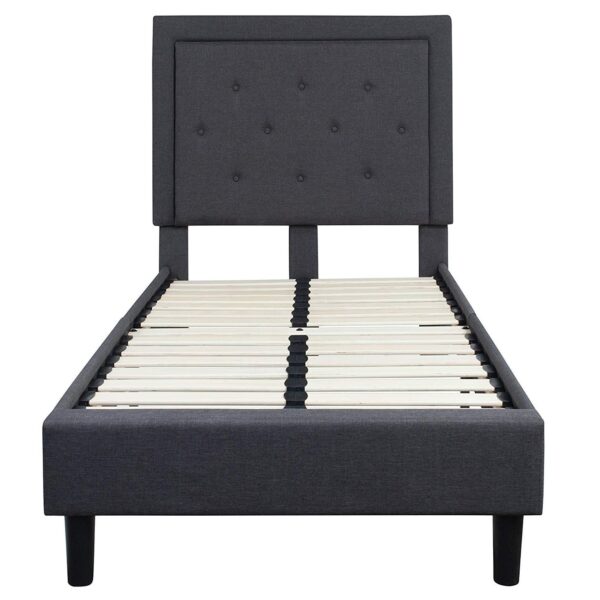 Twin Dark Gray Fabric Upholstered Platform Bed with Button Tufted Headboard - Image 2