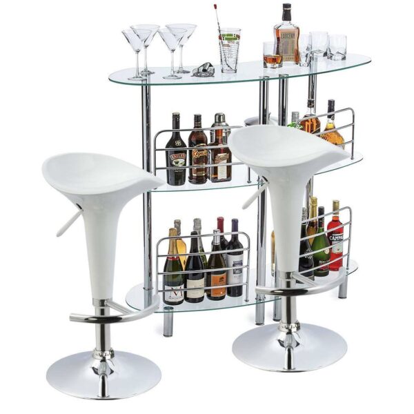 Set of 2 Modern Adjustable Height Barstools in White - Image 2
