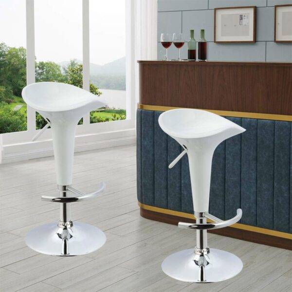 Set of 2 Modern Adjustable Height Barstools in White - Image 3
