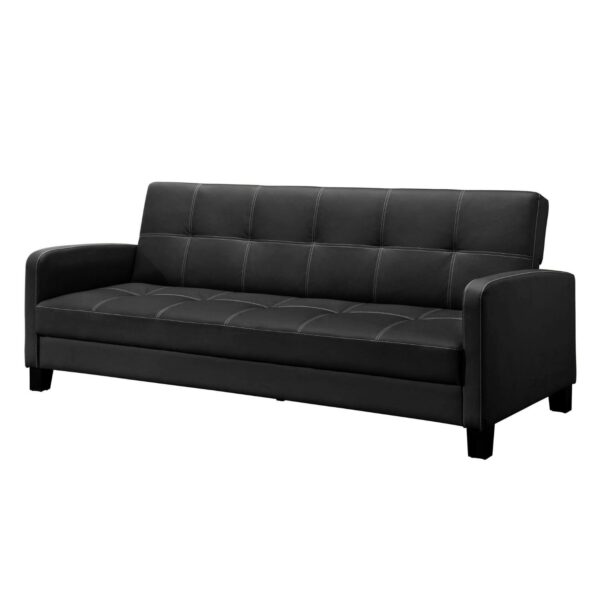 Classic Black Faux Leather Futon Sofa Sleeper - Image 2