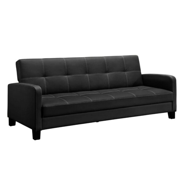Classic Black Faux Leather Futon Sofa Sleeper - Image 3