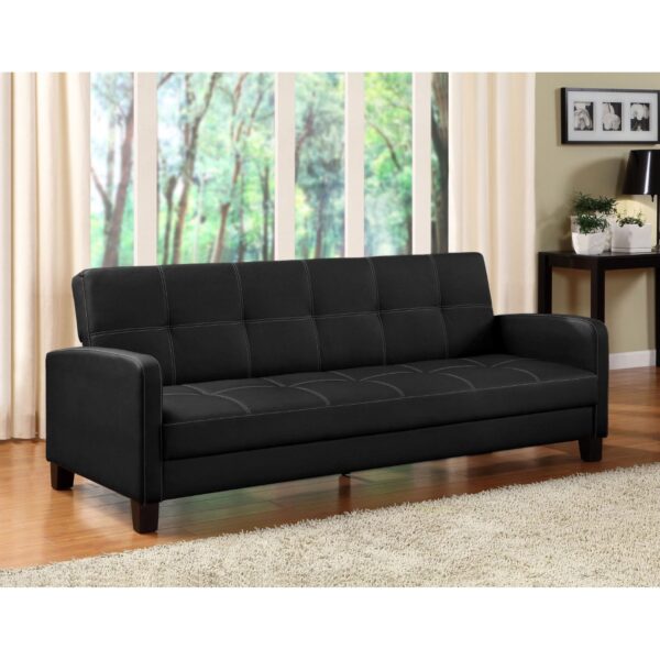 Classic Black Faux Leather Futon Sofa Sleeper - Image 4