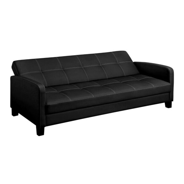 Classic Black Faux Leather Futon Sofa Sleeper - Image 5