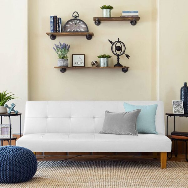 White Click Clack Faux Leather Futon Sofa Bed with Wooden Legs - Image 2