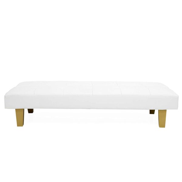 White Click Clack Faux Leather Futon Sofa Bed with Wooden Legs - Image 3