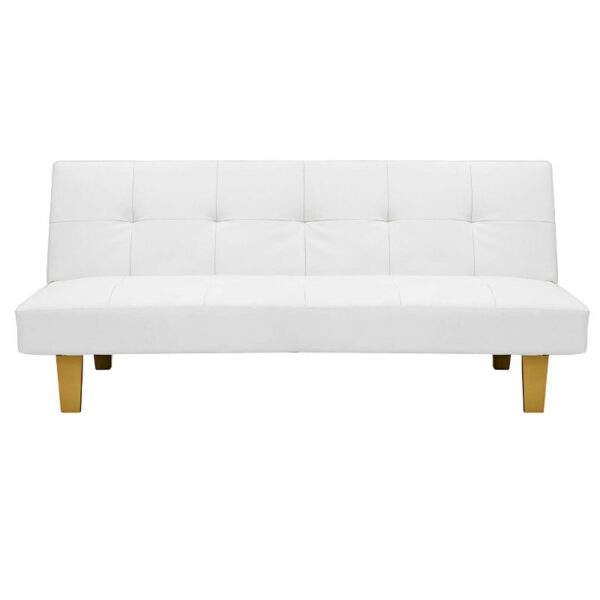 White Click Clack Faux Leather Futon Sofa Bed with Wooden Legs - Image 4