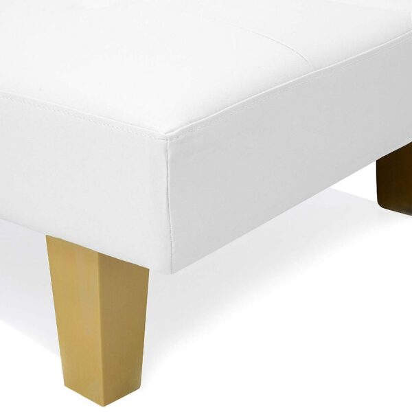 White Click Clack Faux Leather Futon Sofa Bed with Wooden Legs - Image 5