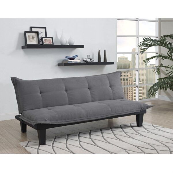 Charcoal Microfiber Click-Clack Futon Sofa Bed Lounger - Image 2