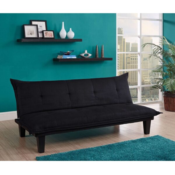 Black Microfiber Click-Clack Sleeper Sofa Bed Futon Lounger - Image 2