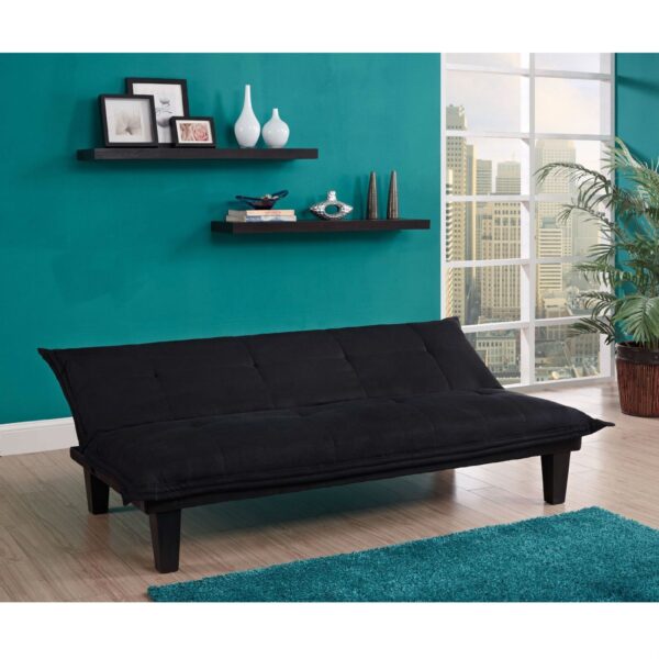 Black Microfiber Click-Clack Sleeper Sofa Bed Futon Lounger - Image 3