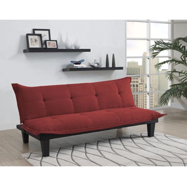 Contemporary Futon Style Sleeper Sofa Bed in Red Microfiber - Image 2