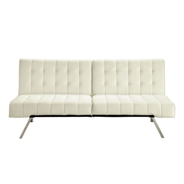 Split-back Modern Futon Style Sleeper Sofa Bed in Vanilla Faux Leather - Image 3