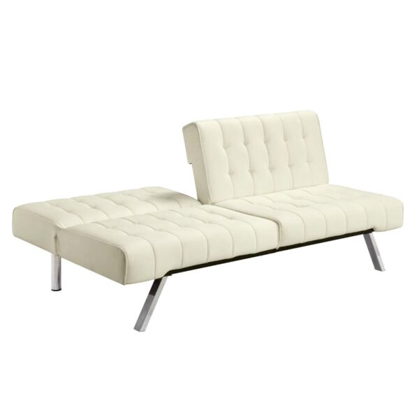 Split-back Modern Futon Style Sleeper Sofa Bed in Vanilla Faux Leather - Image 4