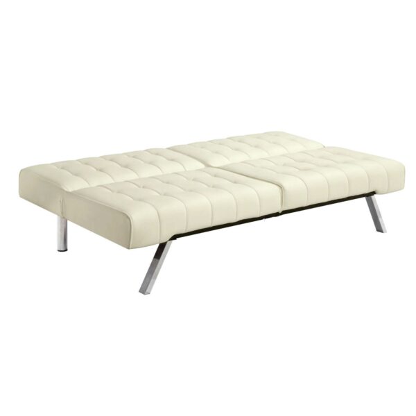Split-back Modern Futon Style Sleeper Sofa Bed in Vanilla Faux Leather - Image 5