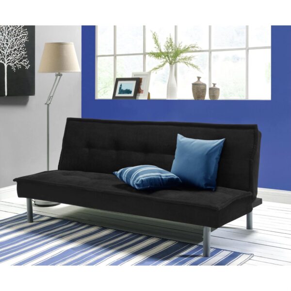 Black Microfiber Upholstered Futon Sofa Bed with Metal Legs - Image 2