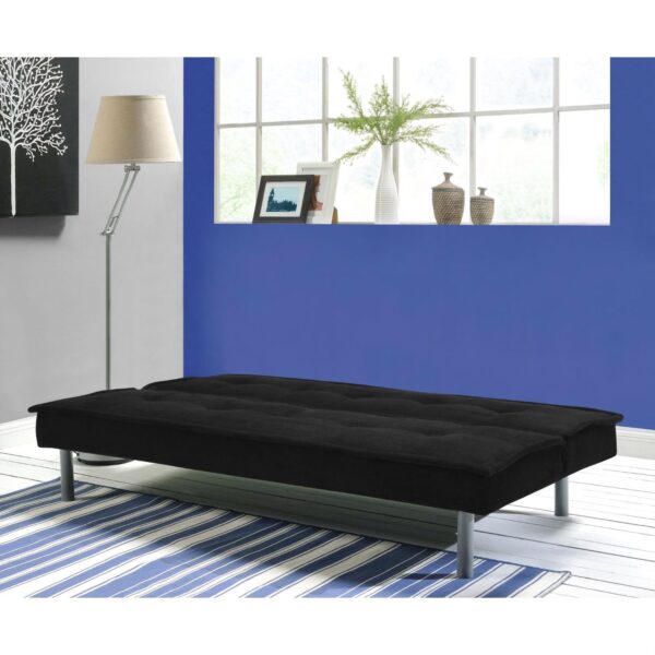 Black Microfiber Upholstered Futon Sofa Bed with Metal Legs - Image 3
