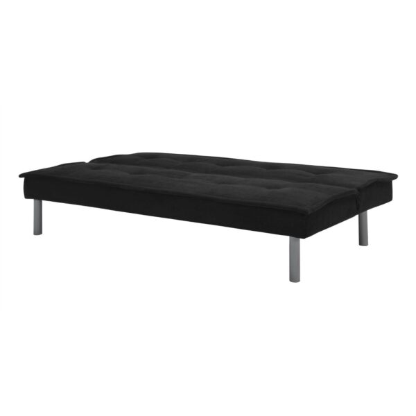 Black Microfiber Upholstered Futon Sofa Bed with Metal Legs - Image 4