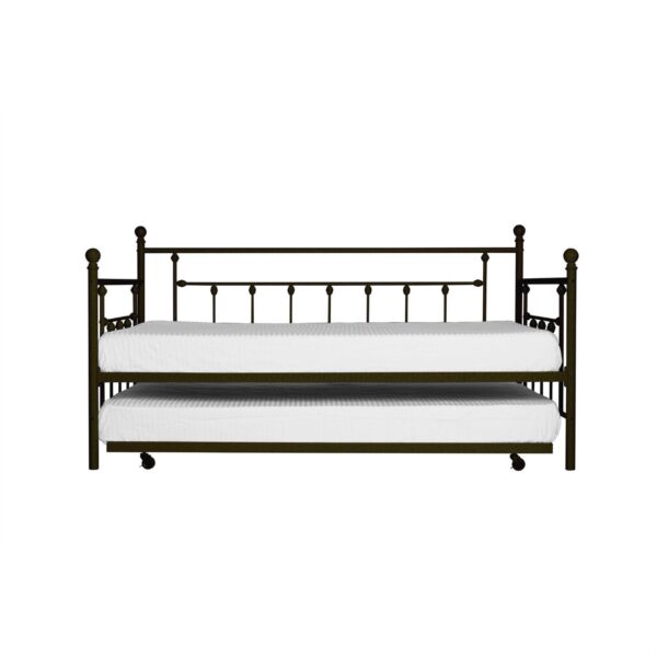 Twin size Metal Daybed with Pull-out Trundle Bed in Bronze Finish - Image 2