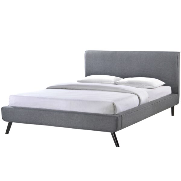 Full size Mid Century Platform Bed with Gray Upholstered Headboard - Image 3