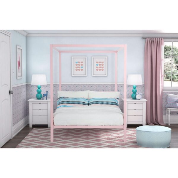Full size Modern Pink Metal Canopy Bed - Image 4