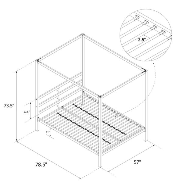 Full size Modern Pink Metal Canopy Bed - Image 5
