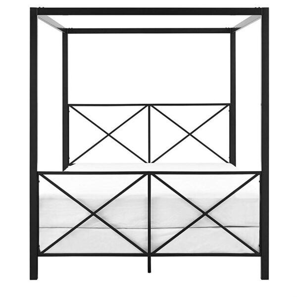 Queen size Modern Black Metal Four-Poster Canopy Bed Frame - Image 2