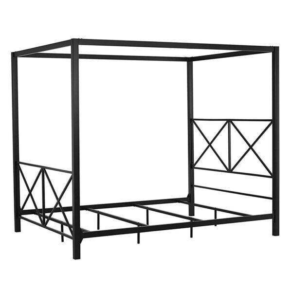 Queen size Modern Black Metal Four-Poster Canopy Bed Frame - Image 3