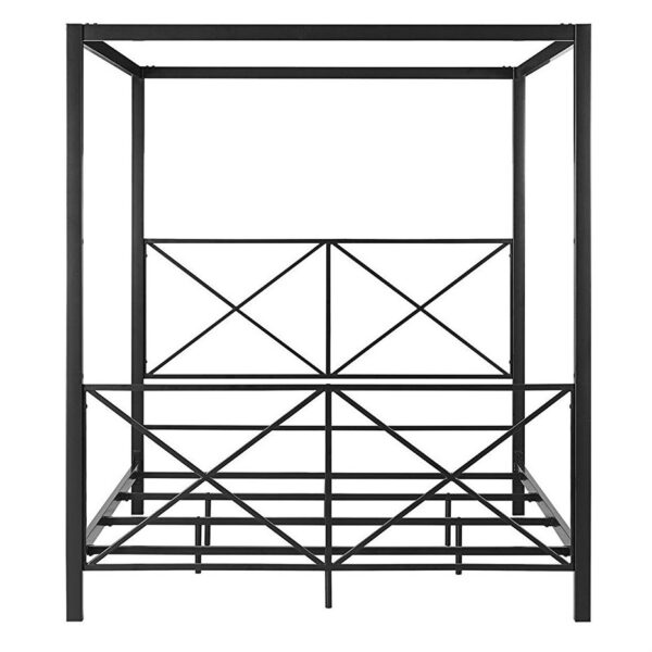 Queen size Modern Black Metal Four-Poster Canopy Bed Frame - Image 5