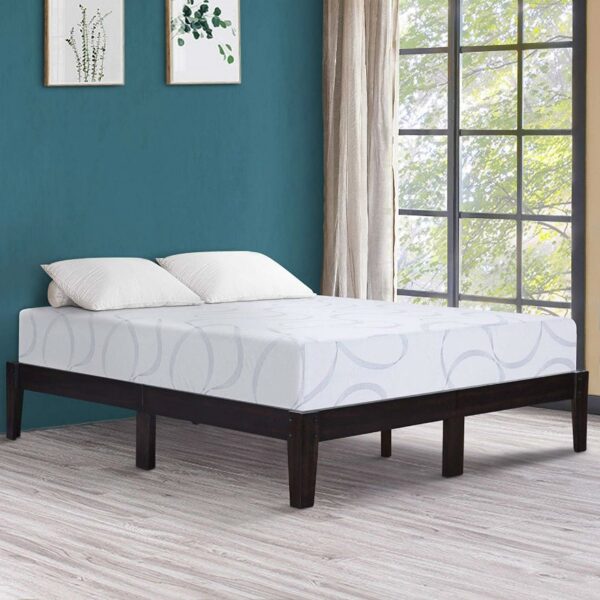 Full size Solid Wood Platform Bed Frame in Dark Brown Finish - Image 4