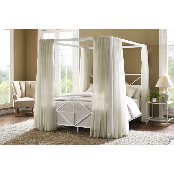 Queen size Sturdy Metal Canopy Bed Frame in White - Image 2