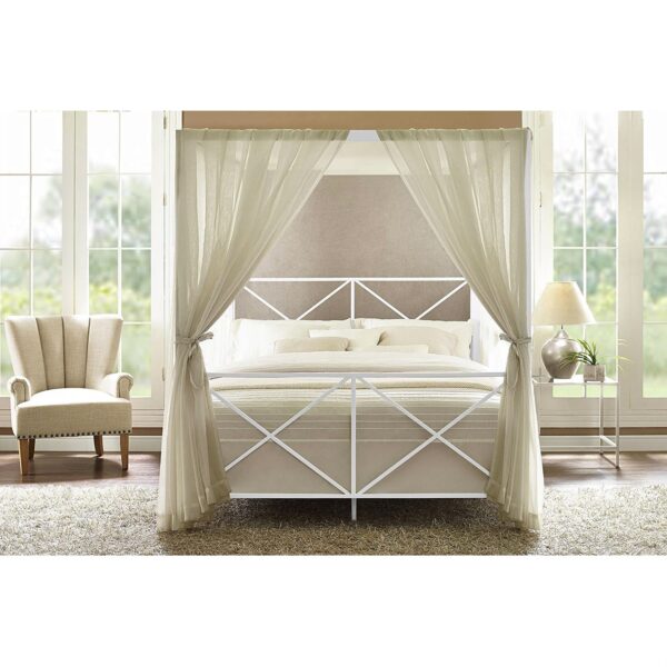 Queen size Sturdy Metal Canopy Bed Frame in White - Image 3