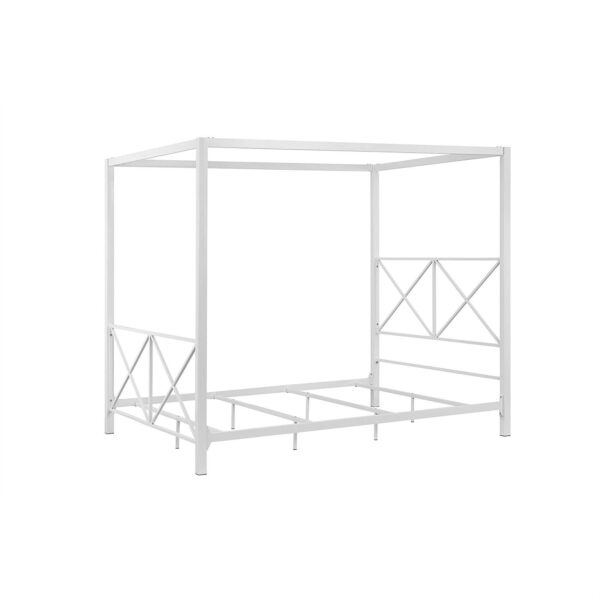 Queen size Sturdy Metal Canopy Bed Frame in White - Image 4