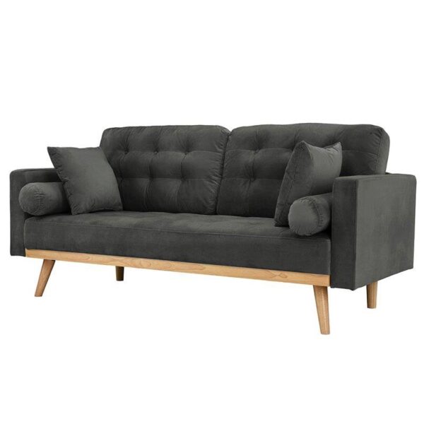Modern Dark Grey Upholstered Sofa with Mid-Century Style Wood Legs - Image 2