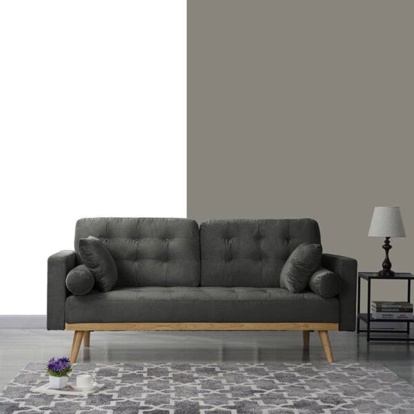 Modern Dark Grey Upholstered Sofa with Mid-Century Style Wood Legs - Image 3