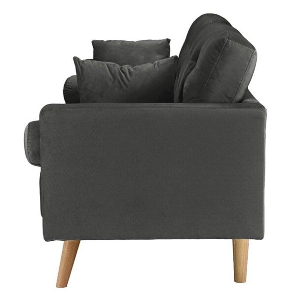 Modern Dark Grey Upholstered Sofa with Mid-Century Style Wood Legs - Image 4
