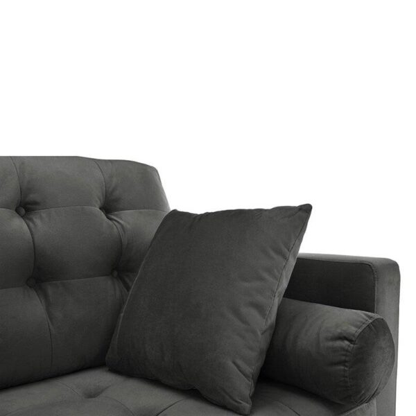 Modern Dark Grey Upholstered Sofa with Mid-Century Style Wood Legs - Image 5