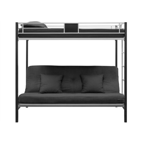 Twin over Futon Bunk Bed in Silver / Black Metal Finish - Image 3