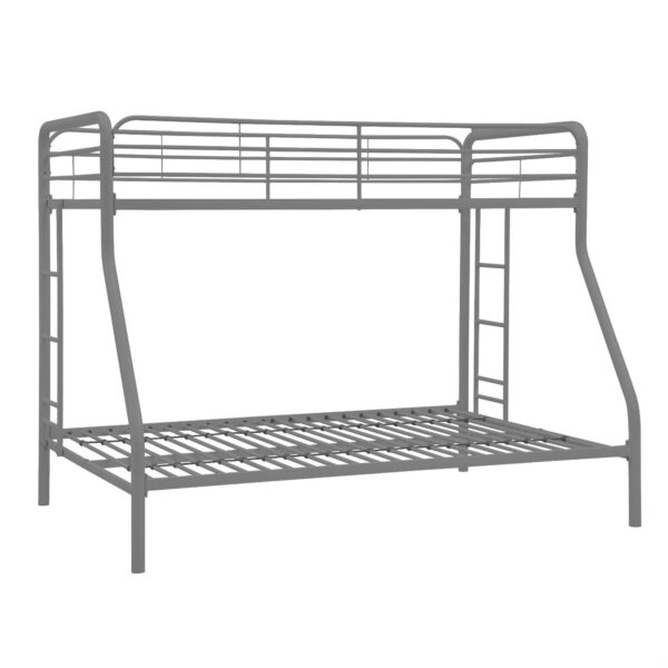Twin over Full size Sturdy Metal Bunk Bed in Silver Finish - Image 2