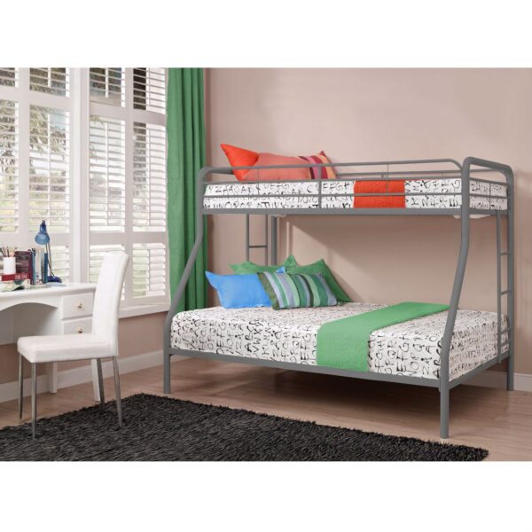 Twin over Full size Sturdy Metal Bunk Bed in Silver Finish - Image 4