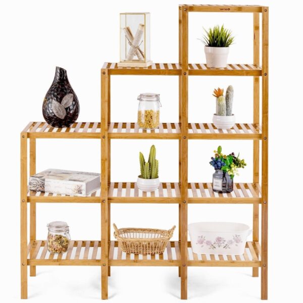 Bamboo Wood 5-Tier Versatile Bookcase Plant Stand Storage Rack - Image 2
