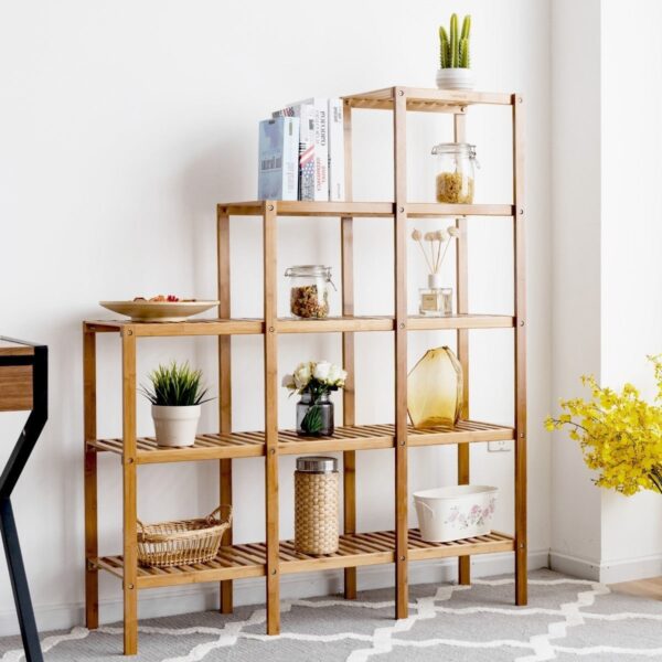 Bamboo Wood 5-Tier Versatile Bookcase Plant Stand Storage Rack - Image 3