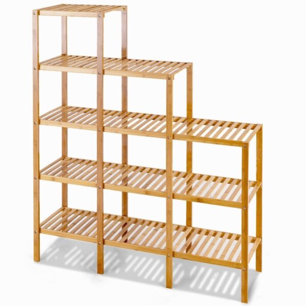 Bamboo Wood 5-Tier Versatile Bookcase Plant Stand Storage Rack - Image 4