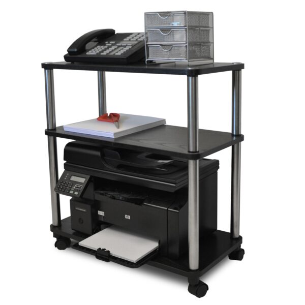 3-Shelf Mobile Home Office Caddy Printer Stand Cart in Black - Image 2