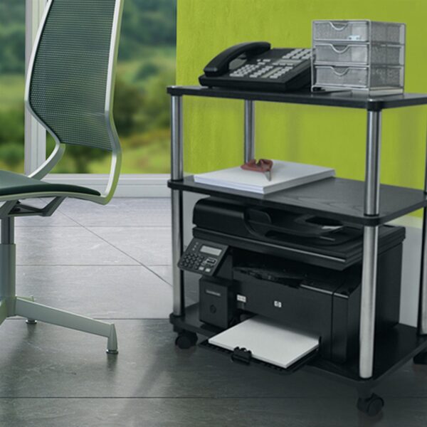3-Shelf Mobile Home Office Caddy Printer Stand Cart in Black - Image 3