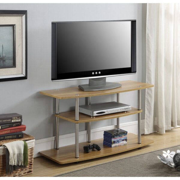 Modern Wood Metal TV Stand Entertainment Center in Light Oak Finish - Image 3