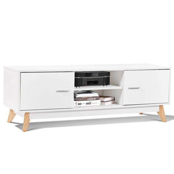 Modern Mid-Century Style Entertainment Center TV Stand in White Wood Finish - Image 3